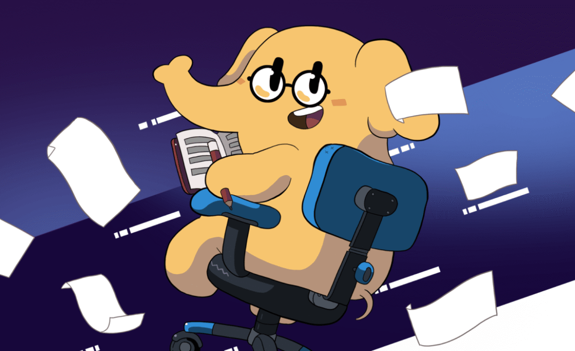 mastodon riding in an office chair