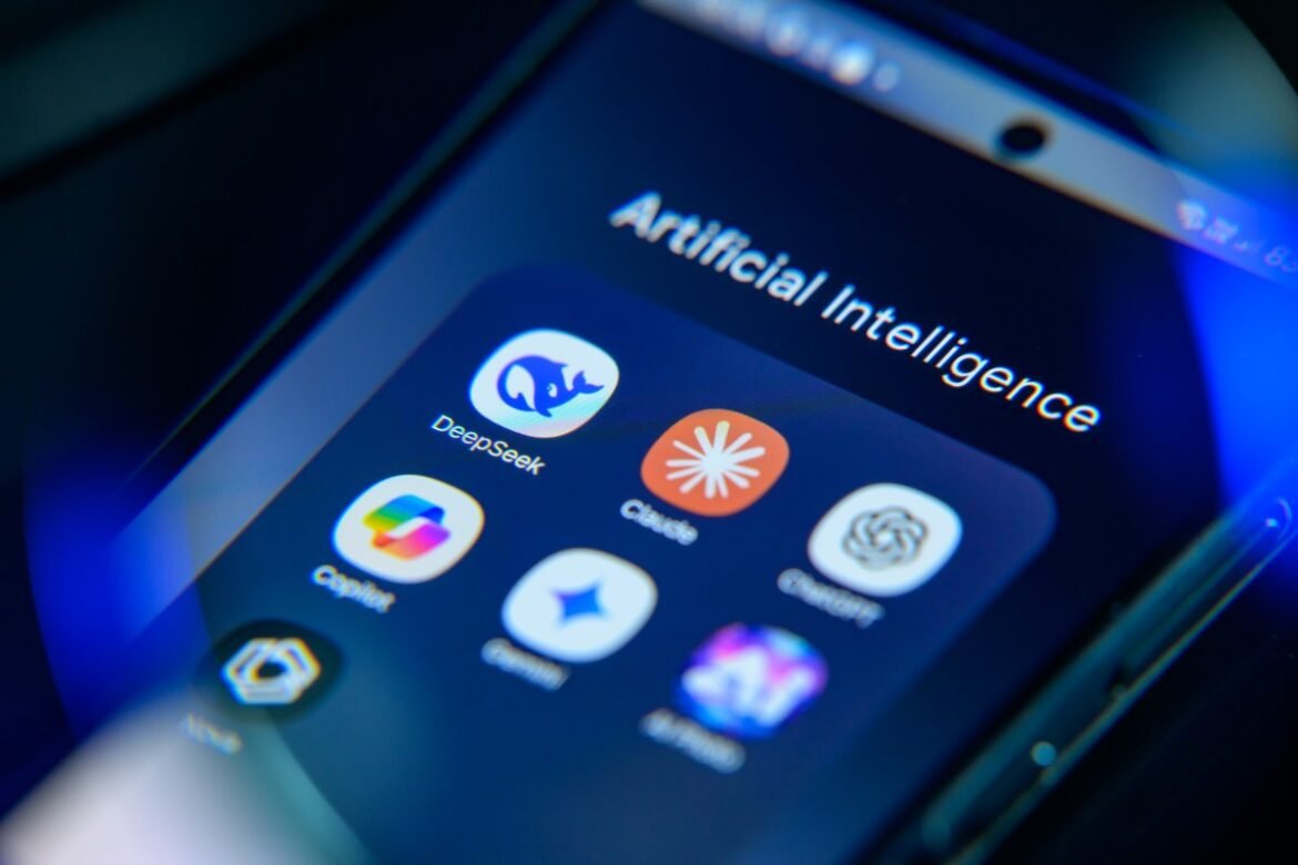 The Deepseek AI app icon appears alongside other AI chatbot applications in this photo illustration.